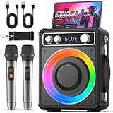 VOSOCO Karaoke Machine with 2 Wireless Microphones, Portable Bluetooth Speaker for Adults Kids, PA Systems Support TWS Echo Adjust TF USB AUX for Home Party Outdoor Travel