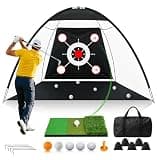 Golf Net 10x7FT All-in-One with Tri-Turf Practice Mat, Ball, Target & Carry Bag, Backyard & Indoor Outdoor Golf Hitting Net for Driving, Chipping, Swing Training, Golf Gift for Men, Dad, Him, Golfer