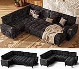 Marsail 110" Sectional Sleeper Sofa with Pull Out Bed, 7 Seat Modular Sectional Couch with Storage, USB & Cup Holders, Modern Chenille Cloud Sofa for Living Room, Dark Gray