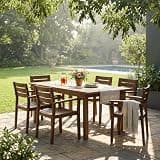 QVUUOU 7-Piece Acacia Wood Outdoor Dining Set, Expandable Table and 6 Chairs in Dark Brown - Weather-Resistant Patio Furniture for Garden Deck