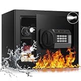 1.6 Cub Fire Proof Safe for Home Documents, Anti-Theft Digital Security Box with Electronic Keypad Lock and Spare Key, Small Safes for Home Use Fire and Water proof for Money Jewelry Valuables