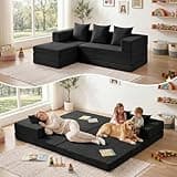 Boneless Couch,Convertible Sleeper Sofa Bed, Modular Sectional Sofa, Modern Tri-Folding Cloud Couch with L-Shape Chaise, Corduroy Futon Couches for Living Room Small Spaces Apartment,No Assembly,Black