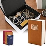 Book Shaped Security Lock Box, Portable Book Safe Lock Box with Combination Lock, Small Book Safe Combination Lock for Cash, Jewelry & Valuables (10.4x7.9×2.6 in yellow)