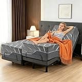 Split King Adjustable Bed Frame with Massage + 14 Inch Grey Gel Medium Firm Memory Foam Mattress,Voice control, Head/Foot Incline, Adjustable legs, LED Light, Anti-Snore/0 Gravity,Thickened Foam Frame