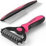 Docrok Pet Grooming Brush & Comb Combo, Cat & Dog Brush for Shedding & Dematting, Undercoat Rake for Long-haired Pets, Pink
