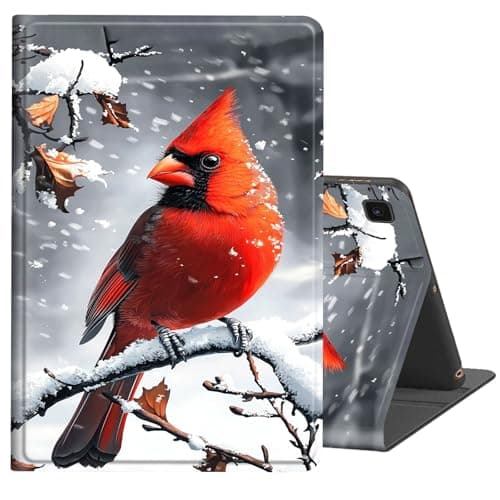 FKIUBWRY Case for Galaxy Tab A7 10.4 Inch 2022 2020 (SM-T509 T500 T503 T505 T507),Slim PU Leather Multi-Angle Stand Folio Heavy Duty Protective Cover with Auto Wake/Sleep,Cute Cardinal Snow