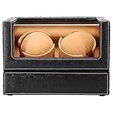 DRIKLUX Double Watch Winder for Rolex and Other Luxury Watches - Automatic Winder with Quiet Motor, Premium Black Ostrich Leather Exterior and Soft Flexible Watch Pillows of Camel Velvet