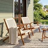 Greesum Acacia Wood Patio Recliner Chairs, 2 Pack Modern Rope Accent Recliners, Outdoor Lounge Seating for Balcony, Porch, Backyard & Poolside