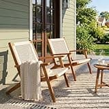 Greesum Acacia Wood Patio Recliner Chairs, 2 Pack Modern Rope Accent Recliners, Outdoor Lounge Seating for Balcony, Porch, Backyard & Poolside