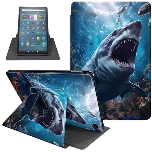 Case for Amazon Fire Max 11 (13th Generation, 2023 Release), 360 Degree Rotating Folio PU Leather Stand Cover for Fire Max 11, Auto Sleep/Wake, Shark
