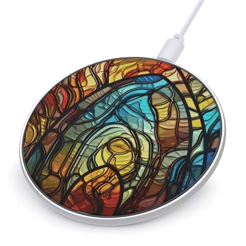 Stained Glass Art Wireless Charger 10W Fast Wireless Charging Pad Slim Portable Charging Station for Phone Lightweight Charger Mat for Travel Home Office Desk