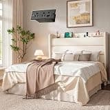 SHA CERLIN Queen Bed Frame with Charging Station, Velvet Upholstered Platform Bed, Wingback Storage Headboard, Type-C & USB Ports, Strong Wooden Slats, No Box Spring Needed, Easy Assembly, Cream