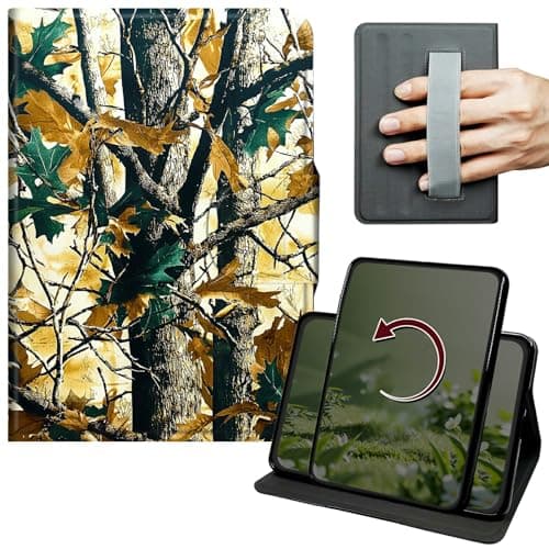 Dikoer Case for Samsung Galaxy Tab A7 Lite 8.7 Inch 2021 Model (SM-T220/T225/T227), 360 Degree Rotation Lightweight PU Leather Stand Cover with Hand Strap for Women Men Business Travel, Forest Leaves