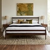 Traditional King Size Pine Wood Bed Frame, Windsor-Style Headboard & Footboard, Strengthened Construction with Under-Bed Storage, No Box Spring Needed, Noise-Free Platform Bed for Bedroom, Walnut