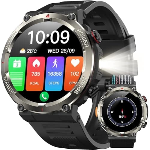 IOWODO Military Smart Watches for Men, Fitness Smart Watch for Android and iPhone, Waterproof Fitness Tracker with Blood Pressure, Watches for Men (Black)