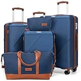 CONCEPTEN Luggage Sets 5 Piece, Hardside Spinner Suitcases with Wheels, Lightweight Carry On Luggage Set with TSA Lock, 20in 24in 28in ABS Hardshell Travel Set, Blue