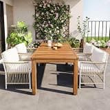Kennkari 5-Piece Weather-Resistant Patio Dining Set, Rectangular Premium Acacia Wood Table & PE Wicker Armchairs with Removable Cushions for Backyard, Poolside, Garden, Lawn & Deck (Natural)