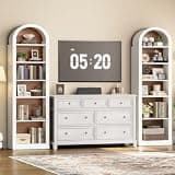 RALGEND Arched Bookshelf Set of 2, 75.8" Tall Narrow Bookshelf, Arch Bookcase with Storage, 6-Tier Farmhouse Book Shelf, Wooden Arched Cabinet with Open Display Shelves, Walnut and White