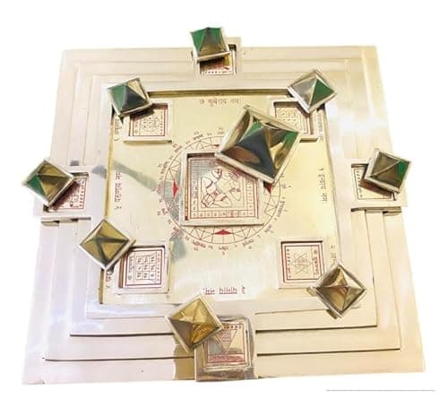 Brass Navgrah Pyramid Maha Yantra- Purush Navgrah Pyramid Yantra (Chowki) with Removable Pyramids- Vastu Space Harmoniser Chowki for Brahmasthan, Positive Energy and Prosperity