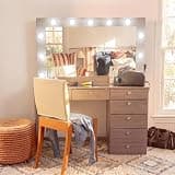 Boahaus Luna Vanity Desk with Framed Bulb Mirror – 7 Drawer Integrated Makeup Station