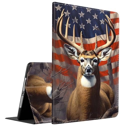 Case for iPad (A16) 11th Generation 11 Inch (2025), iPad 10th Generation 10.9 Inch (2022),Slim Fit Foldable Standing Cover Case with Auto Sleep/Wake ,American Flag Deer