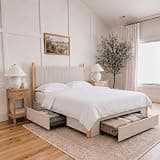 Yechen Queen Bed with Storage, 3 Drawers Queen Bed Frame with Headboard, Linen Upholstered Platform Bedframe, Noise-Free Wooden Slats, Easy Assembly, Beige