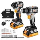 Cordless Drill & Impact Driver: DEKOPRO 20V Brushless Power Drill and 20V Brushless Impact Driver Set, Power Tool Set with 2x2.0Ah Batteries, Charger, Bag & 52xAccessories-Yellow