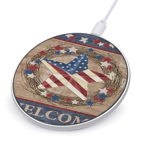 Americana Patriotic Wireless Charger Portable 10W Fast Wireless Charging Pad Compatible with Phone Ultra-Thin Charging Station Lightweight Charger Mat for Travel Home Office Desk