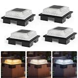 APONUO Solar Post Cap Lights, 3 Color Modes & 2 Brightness, Adjustable Base Fits 4x4 5x5 6x6 Posts (3.5-5.5 Inch), IP65 Waterproof, Deck & Fence Post Lights Solar Powered with Screws, Black, 4 Pack