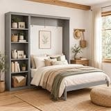 MLZTINGR Queen Murphy Bed Cabinet with Storage, Wall Bed with Five-Layer Cabinet, Murphy Cabinet Hidden Bed, Space Saving Cabinet Bed with Dual Piston Mechanism for Guest Room, Apartment, Home Office