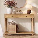 VASAGLE Mariel Collection - Console Table, Narrow Entryway Sofa Table with Drawers and Shelf, Solid Wood Legs, Mid-Century Modern, for Hallway Doorway Living Room, Natural Brown ULNT139K301S