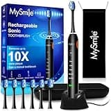 MySmile UC605 Electric Toothbrush for Adults, Rechargeable Sonic Electronic Toothbrush with 6 Brush Heads and Travel Case, 2 Mins 5 Modes Smart Timer, 48000VPM (Black)
