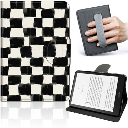 Case for 6.8" Kindle Paperwhite (11th Generation-2021) and Kindle Paperwhite Signature Edition, 360° Rotating PU Leather Smart Cover with Auto Wake Sleep, Black White Checker Pattern Design