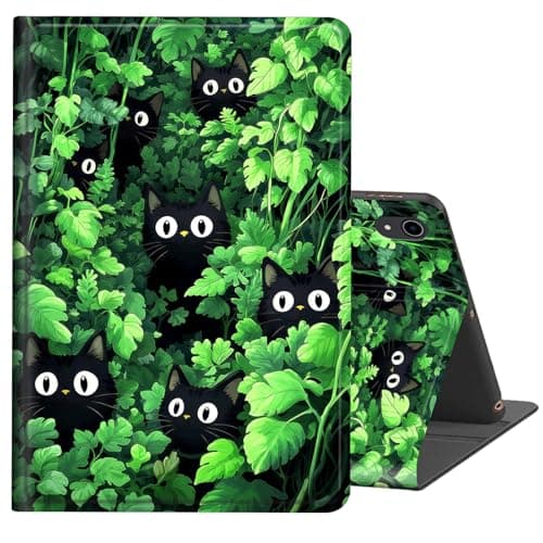 BREIDMKFM for iPad mini 7 (A17 Pro) Generation Case 2024,iPad mini 6 Case 2021,8.3-inch,Auto Wake/Sleep Multi-Angle Viewing Leather Slim Protective Folio Stand Smart Cover,Cute Cat Grass