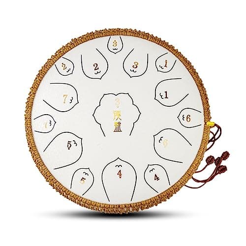 USZWBY Steel Tongue Drum Large Percussion Instrument Tank Drum F Key 13 Inch 15 Notes Handpan with Travel Bag for Yoga, Meditation, Musical Education Etc(White-13 Inch 15 Tone F Key)