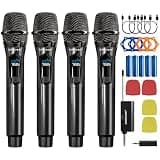 Wireless Microphone, 4 Rechargeable Handheld Dynamic Mics System with Receiver, 200FT Range, Karaoke Microphone Set for Karaoke, Church, Wedding, DJ Party, Classroom, Speech, Group Singing, Gray 