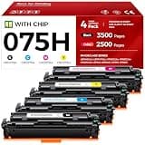 075H Toner Cartridge Set 4-Pack High Yield with Chip Replacement for Canon 075H 075 Toner Work for Color imageCLASS MF662Cdw MF663Cdw MF665Cdw LBP646Cdw LBP647Cdw LBP640 MF660 Printer Ink Black Color