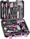 PULITUO Drill Set, 149-Piece Home Tool Set with 12V Pink Cordless Drill, Tool Box, Hand Tool Kits for Women & Men and DIY Enthusiasts, for Home Improvement
