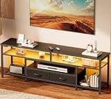 Huuger 63 Inch LED TV Stand for 65 70 Inch TV, Entertainment Center with Open Shelves and Power Outlets, TV Console for Living Room, Media Console with Drawers, Black
