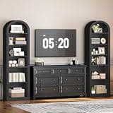 RALGEND Arched Bookshelf Set of 2, 75.8" Tall Narrow Bookshelf, Arch Bookcase with Storage, 6-Tier Farmhouse Book Shelf, Wooden Arched Cabinet with Open Display Shelves, Adjustable Shelf, Black