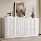 Furniway 9 Drawer White Dresser for Bedroom, 63" Modern Fluted Dresser with Gold Handles and Smooth Slides, Wide Chest of Drawers for Closet, Living Room, Hallway