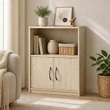 Furevol 2-Tier Bookcase, Bookshelf with 2 Doors Storage Cabinet, Book Shelf with Open Shelf, 9.3 x 21.8 x 27, for Bedroom, Living Room, Home Office, Metropolitan Pine
