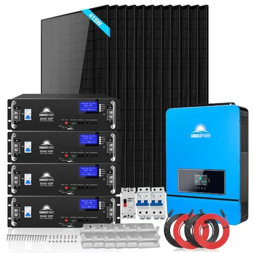 SUNGOLDPOWER 8000W Off-Grid Solar Kit SGM-8K20: 1*8KW 120/240Vac Solar Inverter (UL1741 SPH8048P) 4*5.12KWH 48V Server Rack Lithium Battery(UL1973 SG48100P) 12* 415W Solar Panels (4980W) Complete Kit