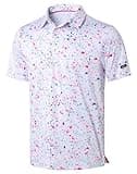 Obla Mens Golf Polo Shirts Short Sleeve Dry Fit Performance Moisture Wicking Casual Print Collared Golf Shirts for Men(White Colored Dots_L)