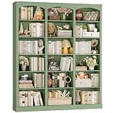FACBOTALL 71" Triple Wide Bookshelf, 6 Tier Tall Bookshelf, Large Arched Bookcase with Curved Baffle, 63.4" Wide Book Shelf with 18 Open Display Shelves for Living Room, Study, Green