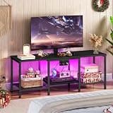 HOOBRO TV Stand with Charging Station to 55 Inches, LED Entertainment Center, Media TV Console Table with Open Storage Shelving for Living Room, Bedroom, Black BB122UDDS01