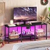 HOOBRO TV Stand with Charging Station to 55 Inches, LED Entertainment Center, Media TV Console Table with Open Storage Shelving for Living Room, Bedroom, Black BB122UDDS01