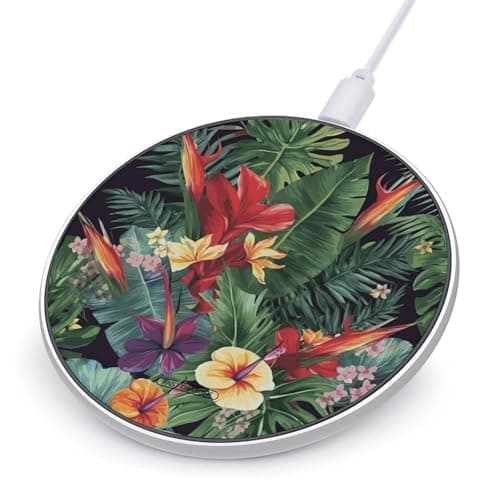 Tropical Plant Flowers Wireless Charger 10W Fast Wireless Charging Pad Slim Portable Charging Station for Phone Lightweight Charger Mat for Travel Home Office Desk
