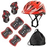 Adjustable Protective Helmet Kids Protective Gear Knee Elbow Pads Wrist Guard Outdoor Sports Safety Bike Scooters Skateboards (Red)