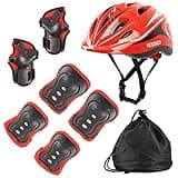 Adjustable Protective Helmet Kids Protective Gear Knee Elbow Pads Wrist Guard Outdoor Sports Safety Bike Scooters Skateboards (Red)